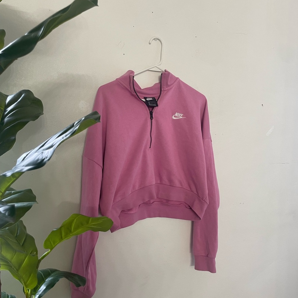 Nike Pink Cropped Long Sleeve Polo Sweatshirt